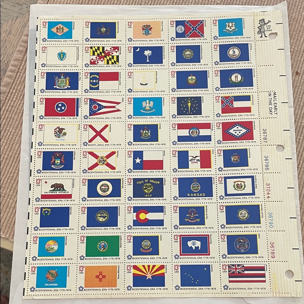 Bicentennial 50 States Flag Stamp Full Sheet Uncirculated Unhinged condition